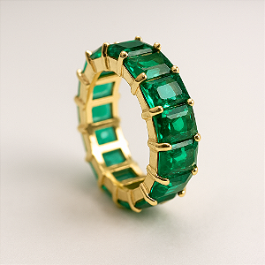 Anel Meia Aliança Jade G Banhado A Ouro