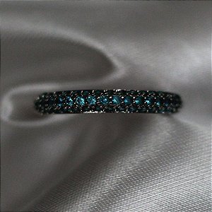 Anel Aparador Microzircônias Azul Tiffany Ródio Branco