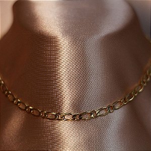 Colar Choker Elo Fígaro Ouro