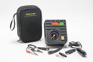 STOP & GO MINI COMPRESSOR DE AR COM BAIXA AMPERAGEM PARA MOTO, SCOOTER, BICICLETA, ATV/UTV, BOLA E EQUIPAMENTO DE CAMPING