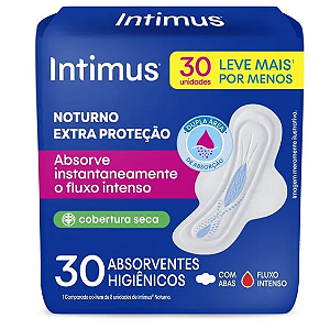 Absorvente Intimus Noturno Extra Proteção Seca com Abas 30 Unidades