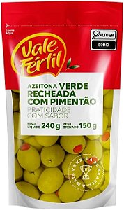 Azeitona Vale Fértil Verde Em Conserva Recheio Pimentão Sachê 150G