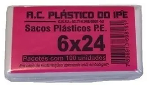 Saco Sacole 6x24 Geladinho IPE Saquinho 100 unidades