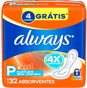 Absorvente Always Super Proteção Seca Com Abas 32Un Leve 32 Pague 28