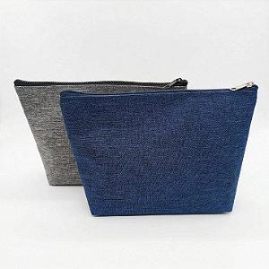 Necessaire Trapézio PVC Mescla Linho Lisa sem Estampa 22x15x5 cm