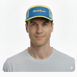 Boné Five Panel - Aba Reta Azul e Amarelo