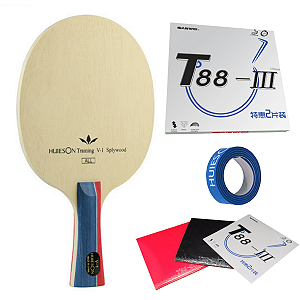 Raquete Clássica Huieson V1 + 02 Borrachas Sanwei T88 Tenis Mesa ITTF