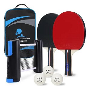 Kit Completo Tenis Mesa Ping Pong - 2 Raquetes Classica ITTF +  Rede Retrátil + Capa + 3 Bolas