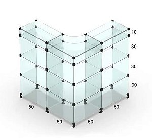 Balcão de Vidro em L 100 x 100L x 100A x 30P cm