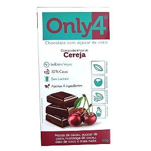 Chocolate com Açúcar de Coco - Cereja -  80g Only4