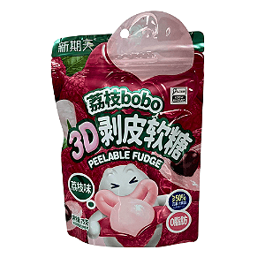 Bala de Goma 3D Sabor Lichia Bobo Peelable Fudge 75g – Divertida e Suculenta