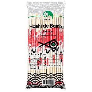 Hashi Descartável de Bambu Redondo Taichi 20cm 50 Pares – Embalado Individualmente