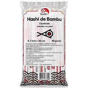 Hashi Descartável de Bambu Chanfrado Taichi 20cm 50 Pares – Embalado em Papel