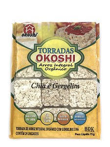 Okoshi Torradas de Arroz Integral Orgânico Chia e Gergelim 75g Hikage