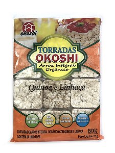 Okoshi Torradas de Arroz Integral Orgânico Quinoa e Linhaça 75g Hikage