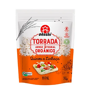 Okoshi Torrada de Arroz Integral Quinoa e Linhaça 75 g – Vegana, Orgânica e Sem Glúten