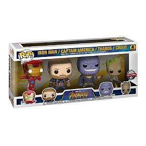 Funko Pop! Marvel Iron Man Captain America Thanos Groot 4 Pack Exclusivo