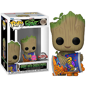 Funko Pop! Marvel Eu sou Groot / I Am Groot With Cheese Puffs 1196 Exclusivo Flocked