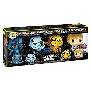 Funko Pop Star Wars - 4 Pack: Luke Skywalker, Chewbacca (Flocked