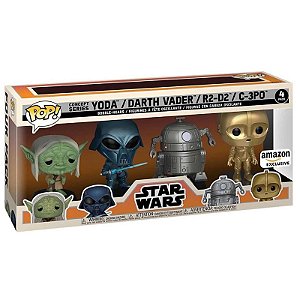 Funko Pop! Television Star Wars Yoda / Darth Vader / R2-D2 / C-3PO 4 Pack Exclusivo