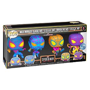 Funko Pop! Marvel Homem Aranha Spider Man Miles Morales 4 Pack Exclusivo Blacklight