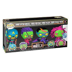 Funko Pop! Marvel What If...? Zombie Captain America Zombie Iron Man Zombie Falcon Zombie Scarlet Witch 4 Pack Exclusivo
