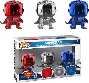 Funko Pop! Dc Comics Superman 3 Pack Exclusivo Chrome * DEFEITO