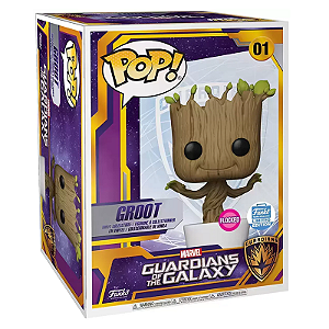 Funko Pop! Marvel Guardioes da Galaxia Dancing Groot 1 Exclusivo Flocked 18 Polegadas