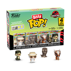 Funko Bitty Pop! Filme Jurassic Park John Hammond, Tyrannosaurus Fossil, Stygimoloch, Velociraptor 4 Pack