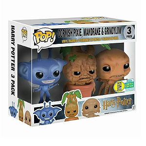 Funko Pop! Filme Harry Potter Cornish Pixie, Mandrake & Grindylow 3 Pack Exclusivo