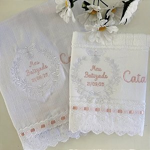 Kit Toalha de Boca e Fralda de Ombro para Batizado