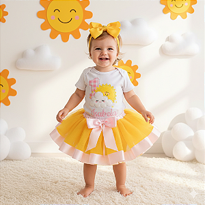 Kit Body e Saia Tutu Tema Sol para Bebê
