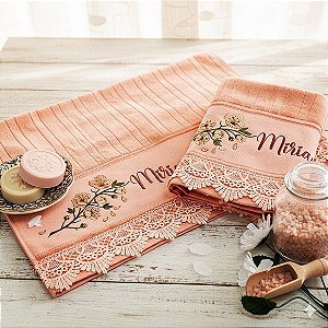 Jogo Toalha Banho e Rosto com Rosas Aveludada