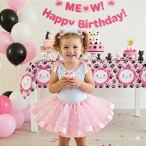 Collant com Saia de Tutu e Tiara Tema Gatinho