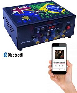 Amplificador Receiver 4 Canais 200W RMS -  USB Bluetooth MP3 Cartão SD e Rádio FM para Som Ambiente - Bí-volt Automático