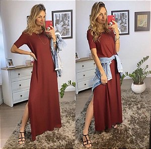 Vestido Longo de Malha com Mangas