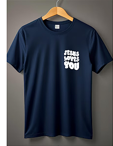 Camiseta Jesus  Loves You Azul Marinho