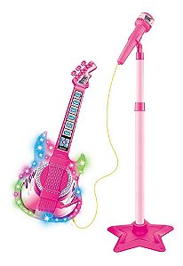 Guitarra Microfone Pedestal Com Luz E Som Brinquedo Infantil