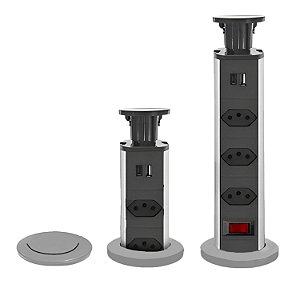 Torre De Tomada Para Bancada Embutir Retrátil Com 3 Tomadas Multiplug Usb A Usb C 3