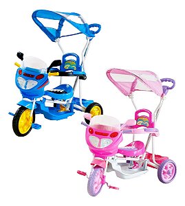 Triciclo Infantil Capota Motoca Empurrador Som Luzes E Pedal