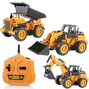 Carrinho De Controle Remoto Brinquedo Trator Construção 1:32