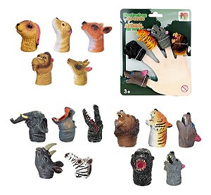 Fantoches De Dedo Animais Selva 5 Bonecos Miniatura Dedoche