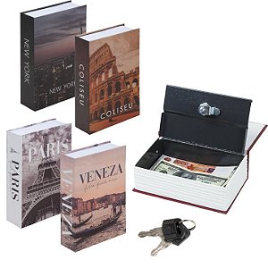 Cofre Livro Camuflado Estante Porta Jóias Com Chave Médio