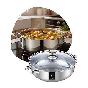 Panela Aço Inox Caçarola Grande 5L Fundo Triplo Indução Gás