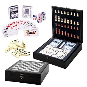 Tabuleiro De Xadrez Jogo de Mesa Luxo Dominó Baralho Madeira