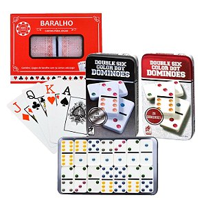 Dominó 28 Peças Osso Estojo + 2 Jogos Baralhos Profissional