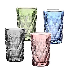Jogo 6 Copos De Vidro Resistente Diamond Safira 350ml Luxo