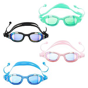 Óculos Natação Infantil Proteção UV Tampões Silicone Piscina