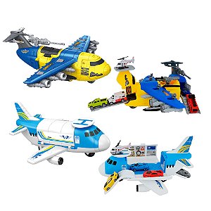 Avião De Carga Resgate Brinquedo Helicóptero E 4 Carrinhos