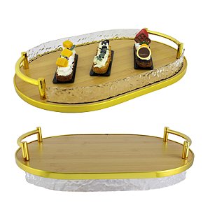 Bandeja De Café da Manhã Tábua Servir Pães Frios Oval Alça